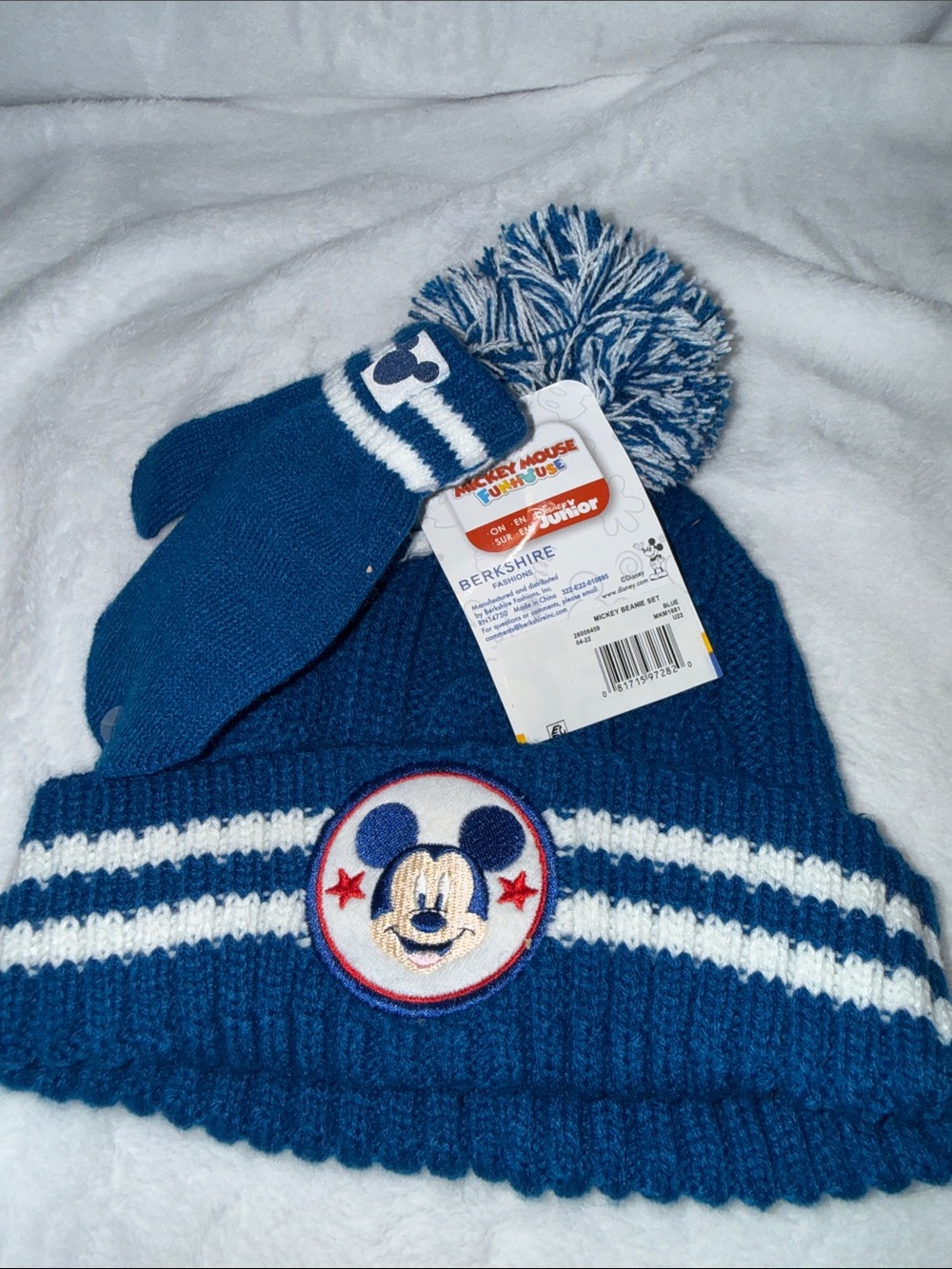 Berkshire Blue Mickey Mouse Pom-Pom Hat and Mittens Set